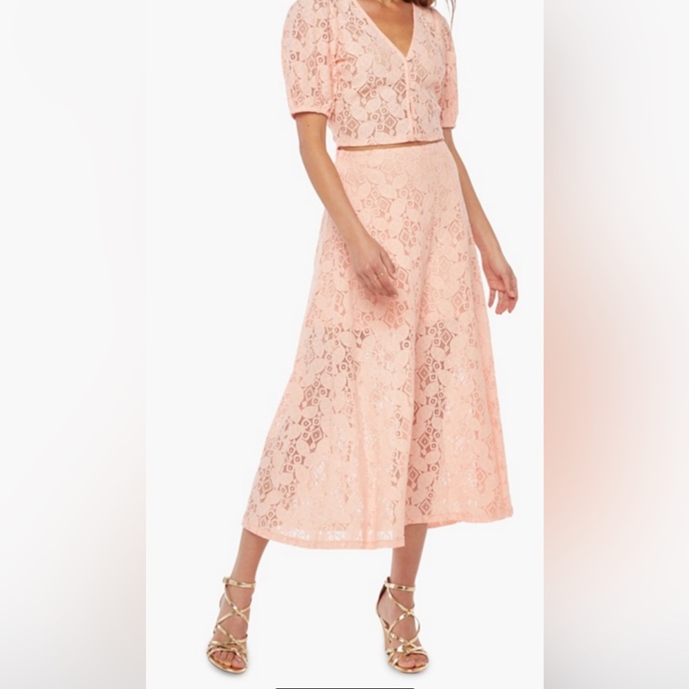 Pink Crochet Lace Flounce Skirt
